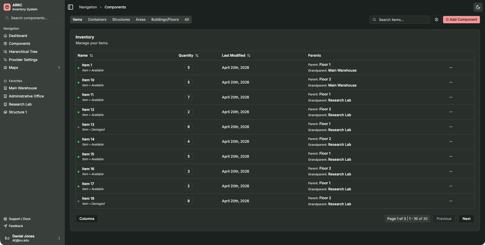 Asset List View (Dark Mode)