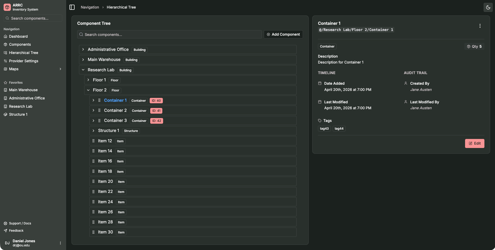 Hierarchical Tree View (Dark Mode)